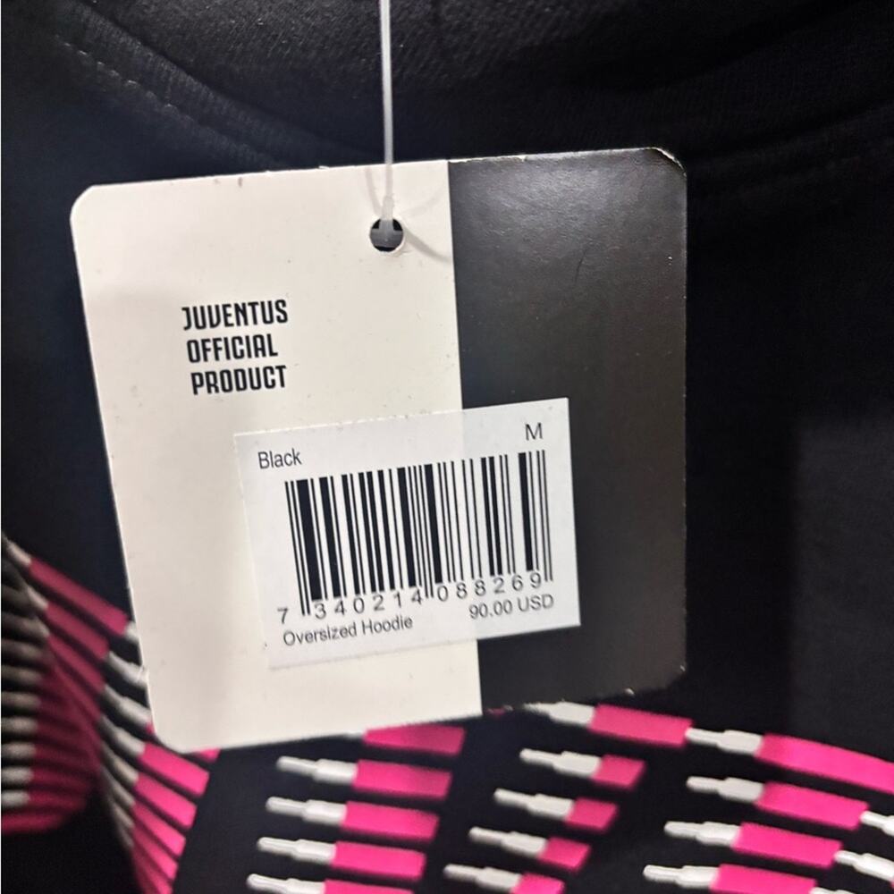 Juventus Football/Soccer Black Hoodie with Pink and White Graphic - Picture 4 of 5